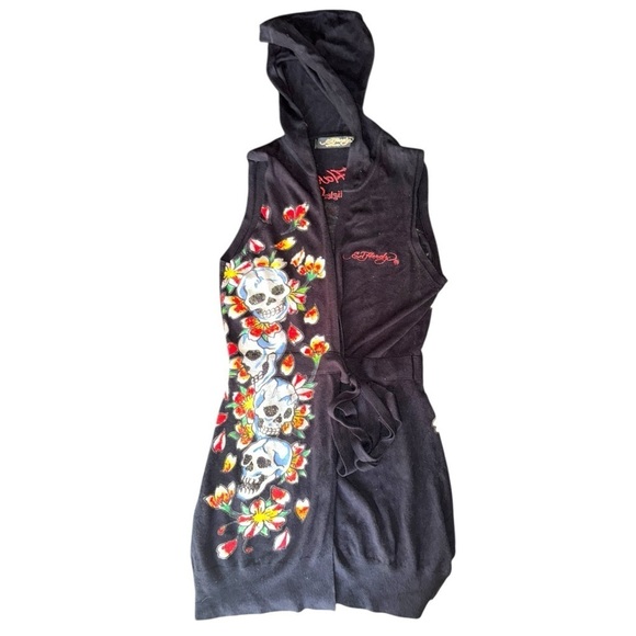 ▶️ Ed Hardy ◀️ 'True 'Til Death'Knit Belted Cardigan Sweater Vest - Picture 2 of 13